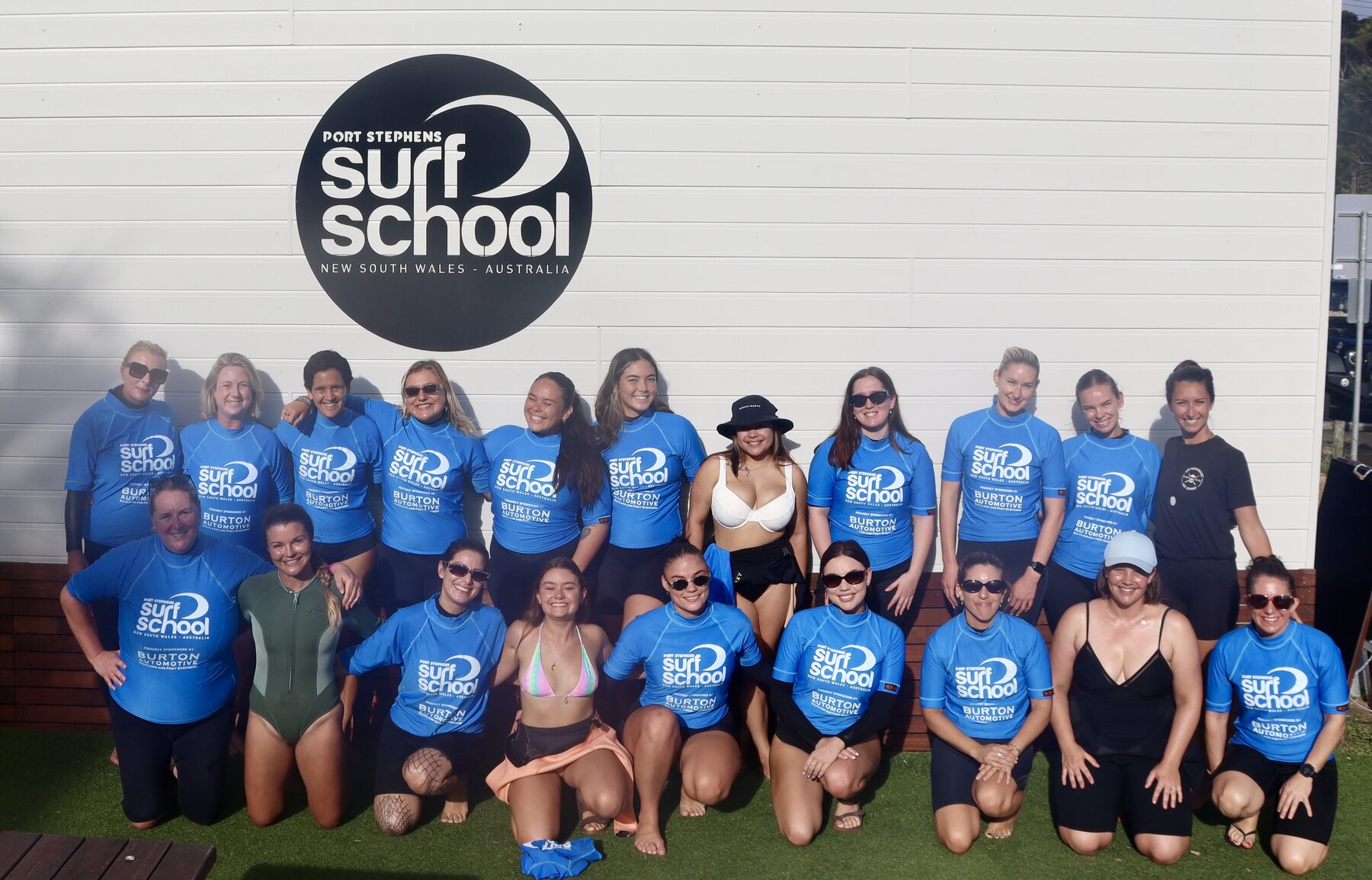 Port Stephens Surf School beachside sign and team meeting point